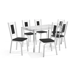 Conjunto Sala de Jantar Mesa Tampo de Vidro Retangular Reno e 6 Cadeiras Florença Crome - 2