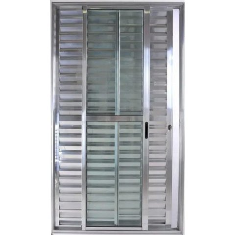 Porta de Alumínio de Correr Balcão 3 Folhas Móveis 210 x 150 Brilhante Linha 25 com Chave