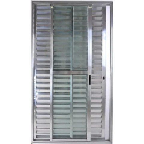 Porta de Alumínio de Correr Balcão 3 Folhas Móveis 210 x 120 Brilhante Linha 25 com Chave