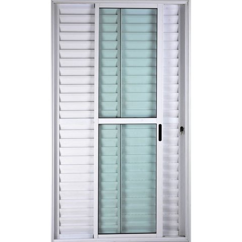 Porta de Alumínio de Correr Balcão 3 Folhas 210 x 150 Branco Linha 25 com Chave