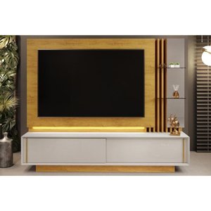 Home P-tv até 75 Polegadas Salone 100% Mdf C- Led e Prateleiras 240x195cm Bali-cedro Dj Móveis