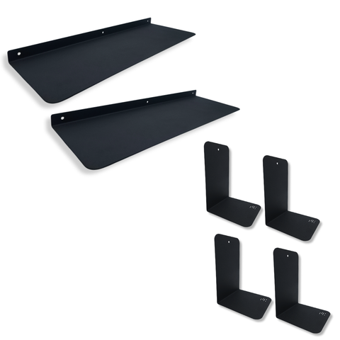 2 Prateleiras de Parede Multiuso 60cm + 4 Aparadores para Livros Bibliocanto Aço Preto