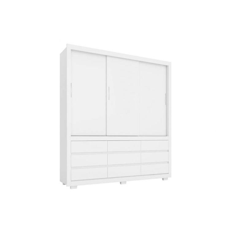 Guarda Roupa Casal 3 Portas de Correr e 9 Gavetas Detroit Branco - Demóbile - 1
