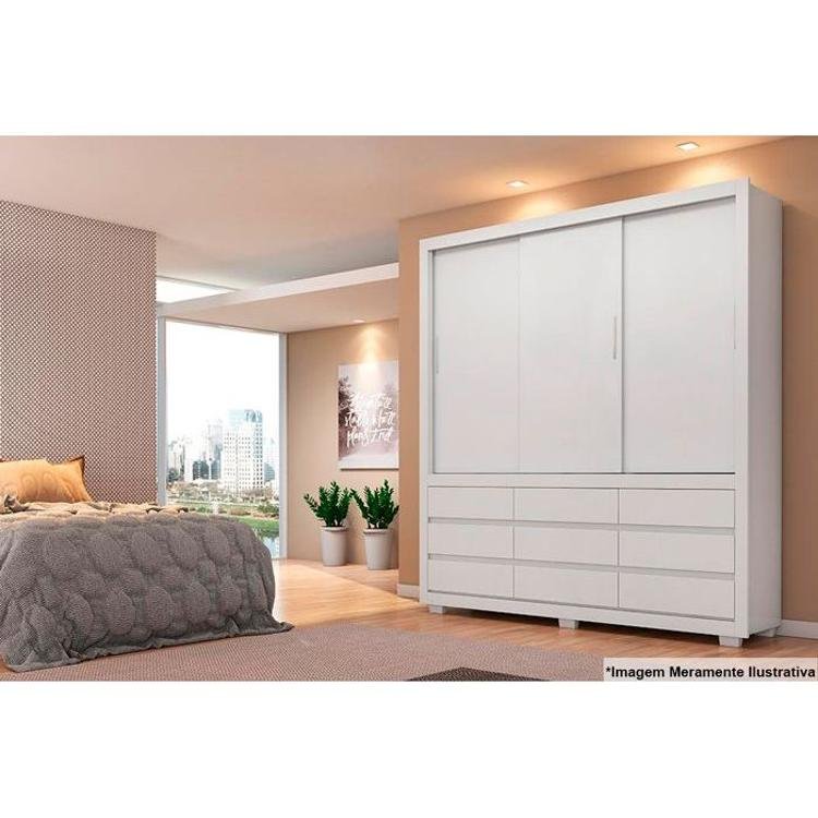 Guarda Roupa Casal 3 Portas de Correr e 9 Gavetas Detroit Branco - Demóbile - 5