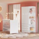 Ver imagem 1 de Quarto de Bebê Doce Sonho com Roupeiro 825 e Berço Simples 1 C/ Rodízios Qmovi Branco
