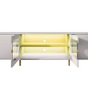 Ver imagem 3 de Rack para Tv até 75 Polegadas Juquehy 4 Portas com Vidro e Led Off White/pistache - Móveis Bechara