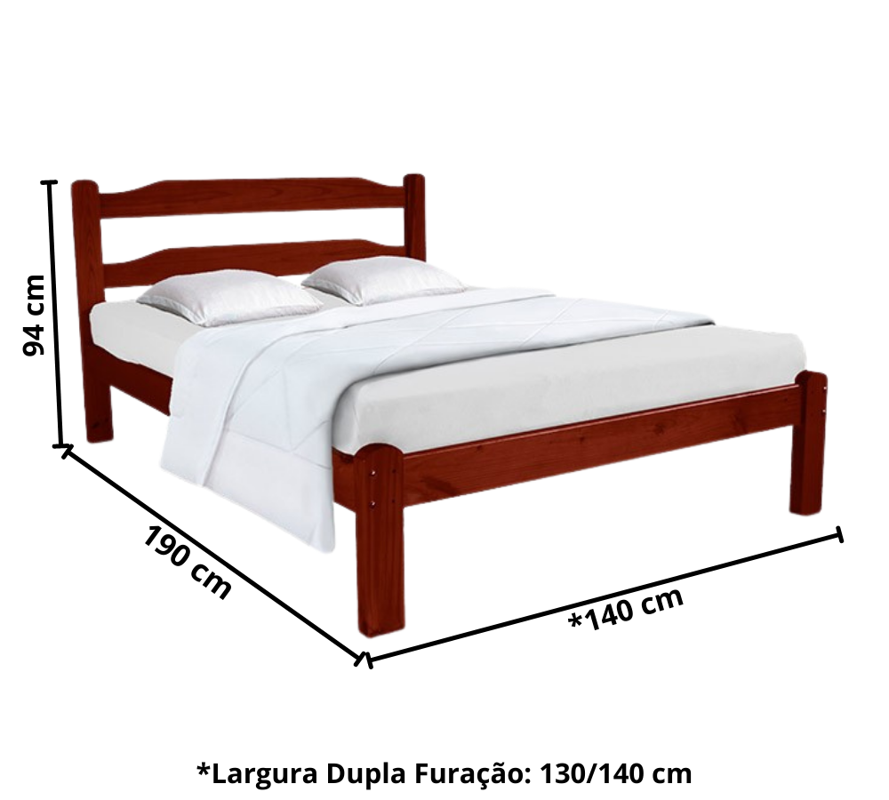 Cama de Casal Bonafé de Madeira Maciça Reforçada Mogno - 3