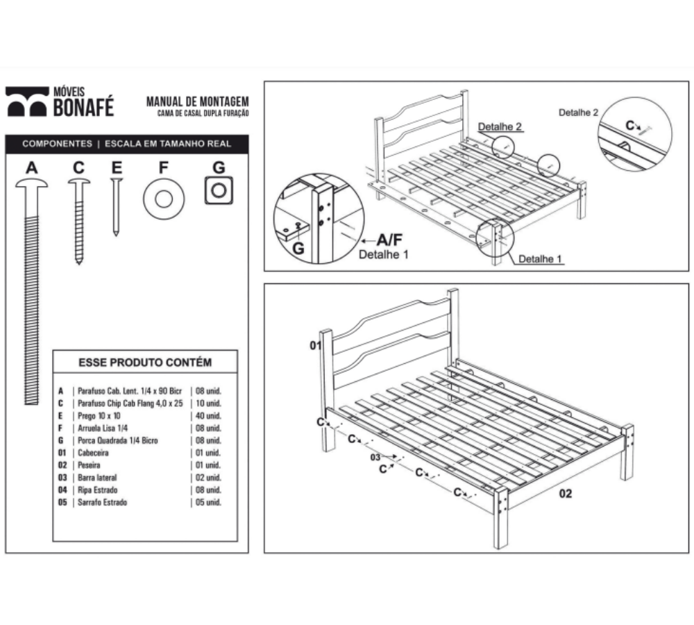 Cama de Casal Bonafé de Madeira Maciça Reforçada Mogno - 4