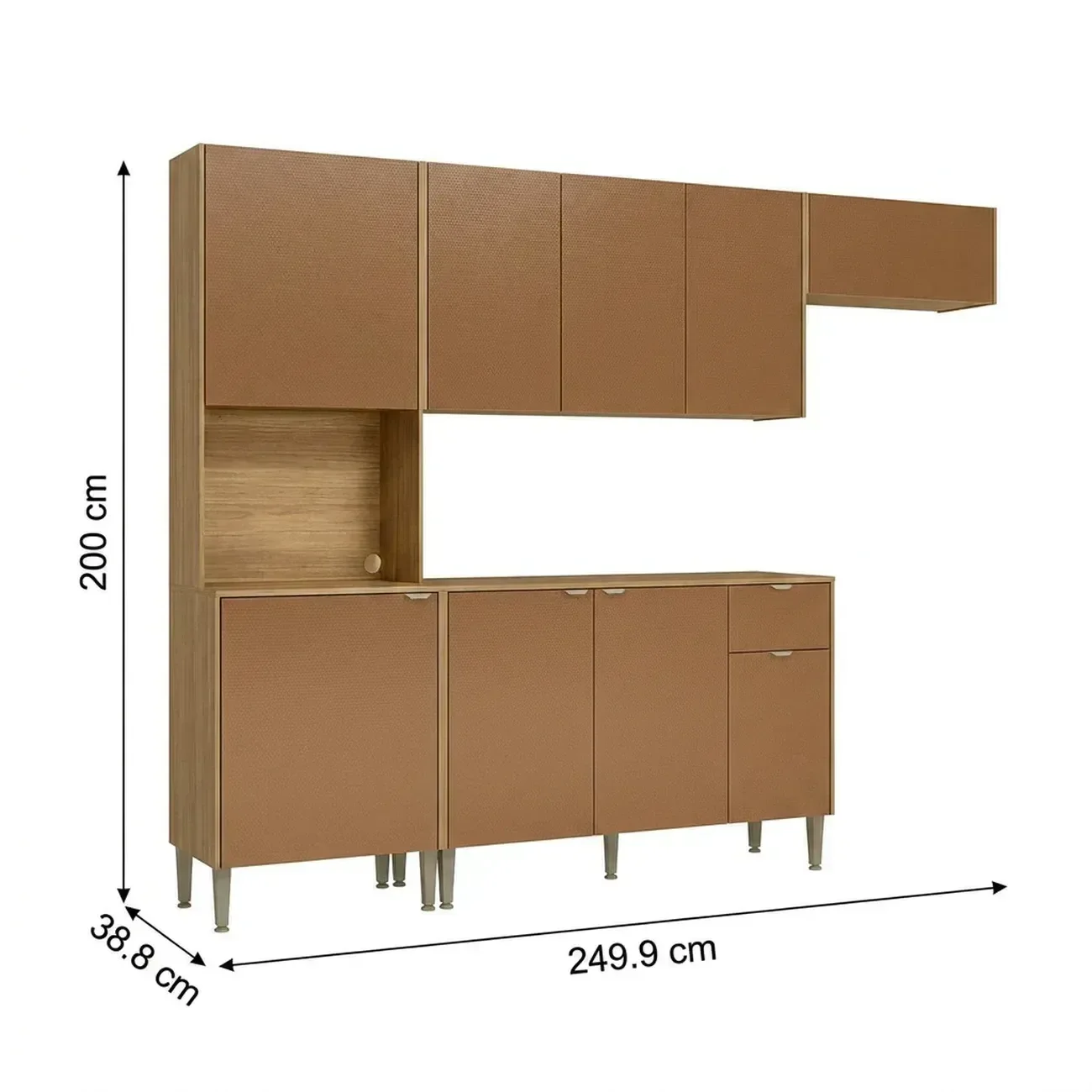 Ver imagem 3 de Cozinha Compacta 9 Portas 1 Gaveta 249,9 cm Soul Marrom Freijó/Caramelo