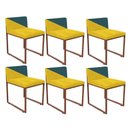 Ver imagem 1 de Kit 06 Cadeira Ferro Bronze Suede Amarelo E Azul Turquesa