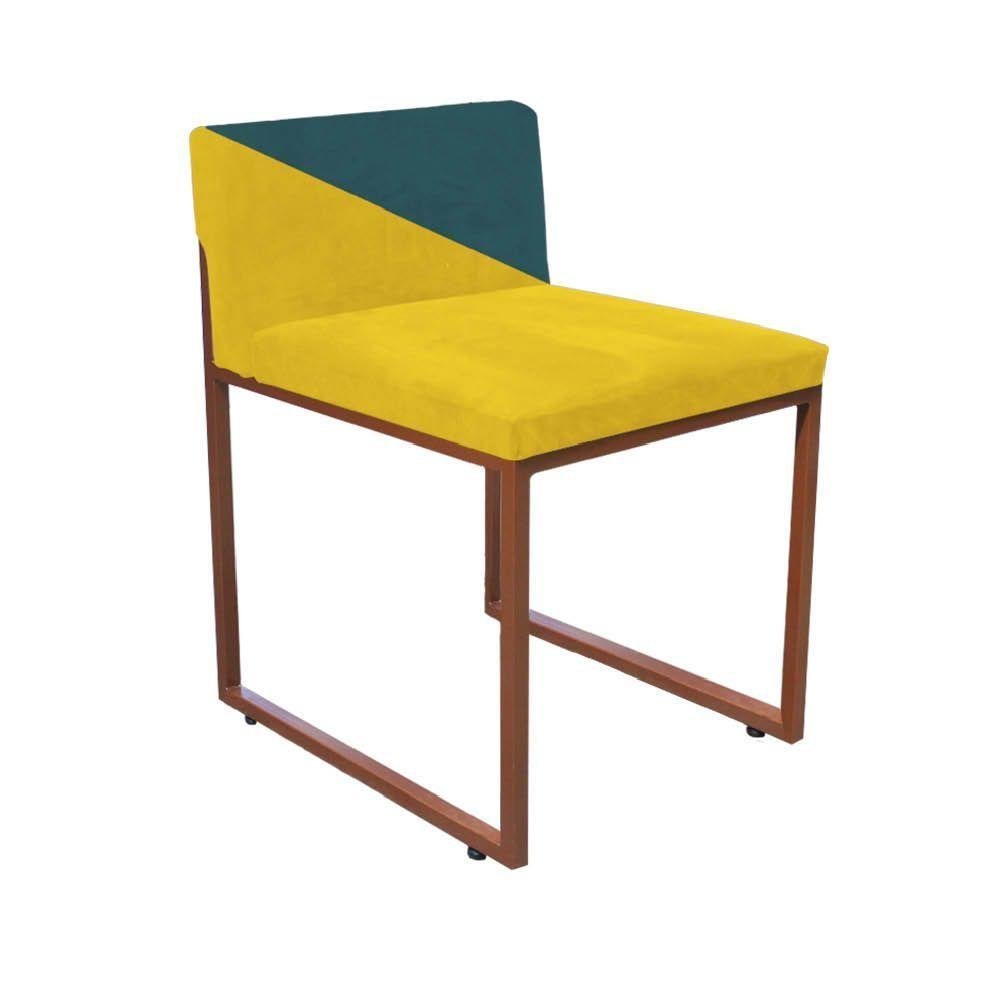 Kit 06 Cadeira Ferro Bronze Suede Amarelo E Azul Turquesa - 3