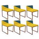 Ver imagem 2 de Kit 06 Cadeira Ferro Bronze Suede Amarelo E Azul Turquesa