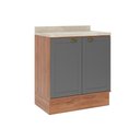 Ver imagem 1 de Balcão de Cozinha Modulado C/ Tampo Bella 2609 C/ 2 Portas 80cm Nogal/cinza - Carraro