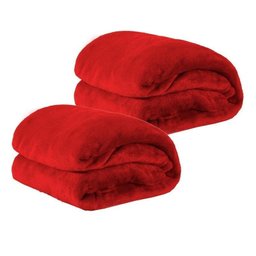 Kit de Cobertores Solteiro Manta de Microfibra 2 Peças (Toque Aveludado) - Vermelho - 1