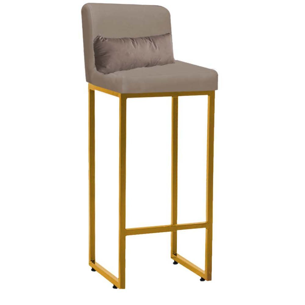 Kit Mesa Bistrô Flork e 4 Banqueta Lucca Alta Com Encosto Tampo Madeira Ferro Dourado Sintético Bege - 3