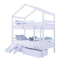 Ver imagem 1 de Beliche Solteiro Casinha com Gavetas e Kit Escada/Escorregador Madeira Maciça Branco Megamobilia