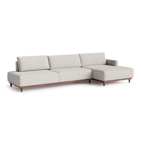 Sofá 5 Lugares Pampa Horse Collection com Chaise Dir. Linho Bege 297cm