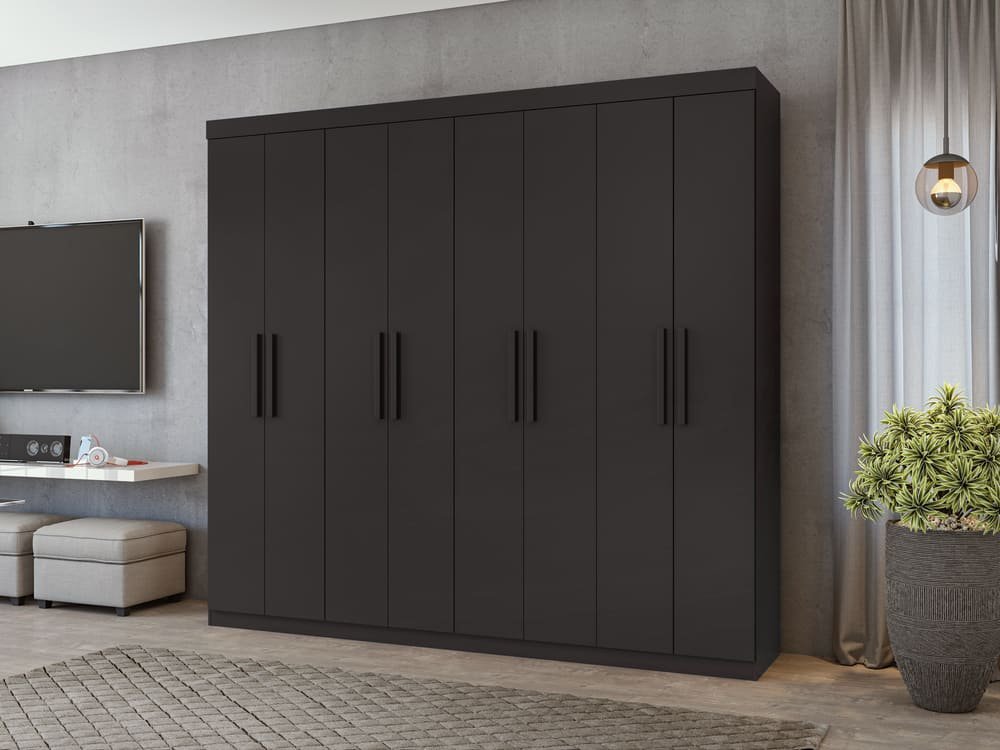 Guarda Roupa Casal 8 Portas 4 Gavetas - Andara-Preto Fosco - Lopas - 1