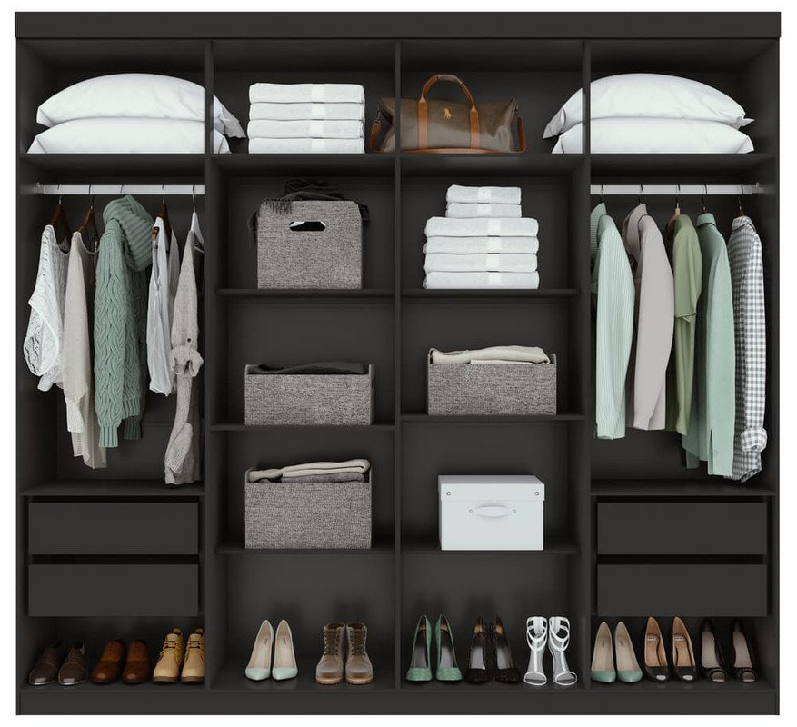 Guarda Roupa Casal 8 Portas 4 Gavetas - Andara-Preto Fosco - Lopas - 3