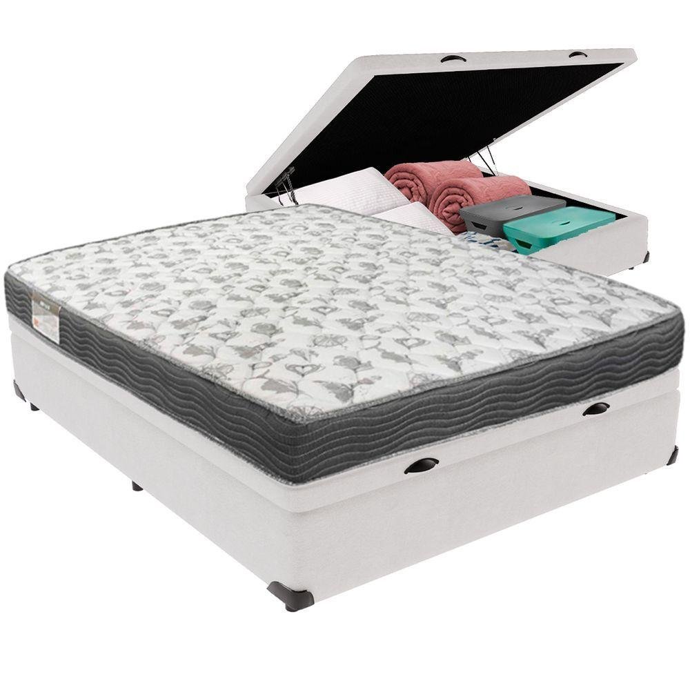 Cama Box Baú Branco e Colchão Iso100 Espuma D33 Casal Ortobom - 1
