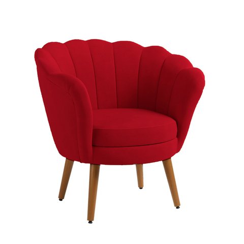 Poltrona Pétala Veludo Vermelho Pés Palito - Kimi Design
