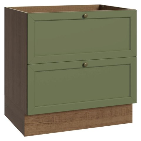 Balcão de Cozinha 80 cm 2 Gavetas (sem Tampo) Rustic/Verde Vik Madesa