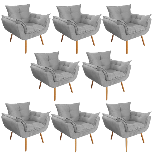 Kit 08 Poltrona Opala Decorativa para Sala de Estar Recepção Suede Cinza - Innovazione Móveis - 1