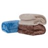 Kit de Cobertores Casal Padrão Manta de Microfibra 3 Peças (Toque Aveludado) - Azul/Caqui/Tabaco - 1