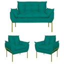Ver imagem 1 de Kit 02 Poltronas Opala + Namoradeira Base Metal Dourada Cor:azul Turquesa