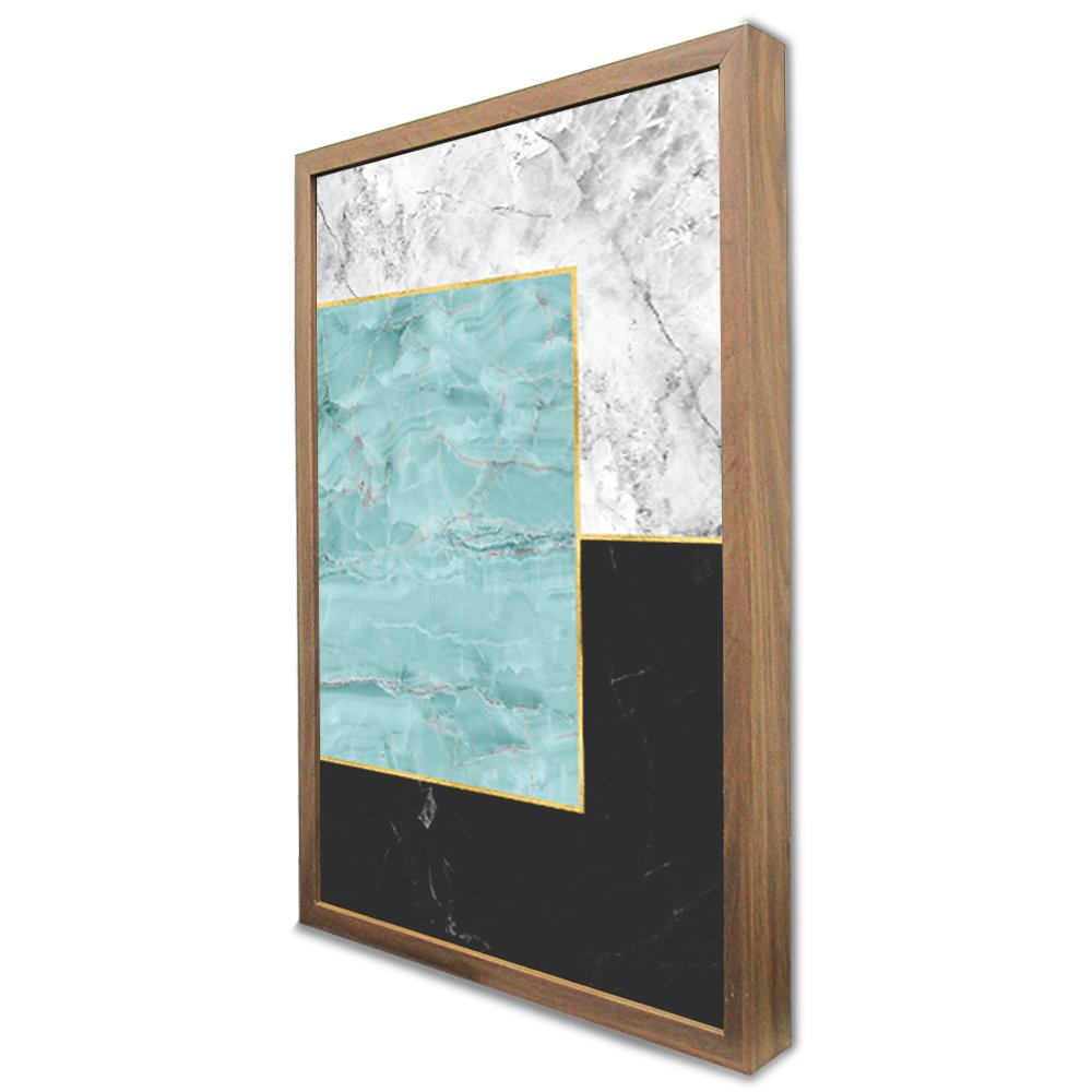 Quadro Decorativo Caixa Geométrico Mármore Quadriculado Tacolado Moldura Caixa Alta 4,5cm Madeira Se - 3