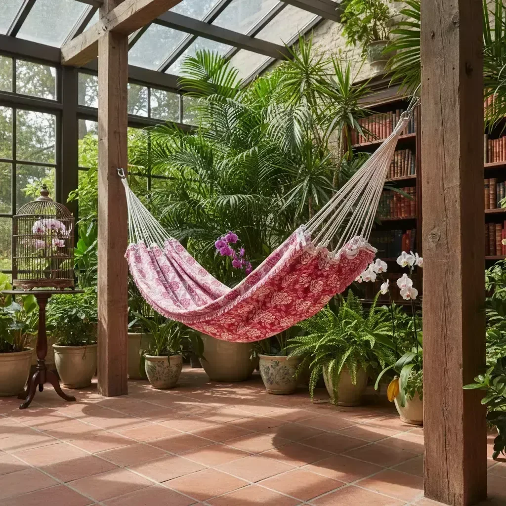 Rede de Descanso Resistente Reforçada Estampada Indiana Rosa Pink com Branco - 2