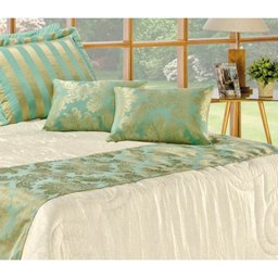 Cobre Leito Casal King Viena 06 Peças com Xale Tecido Seda - Verde Água - 3