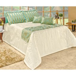 Cobre Leito Casal King Viena 06 Peças com Xale Tecido Seda - Verde Água - 1