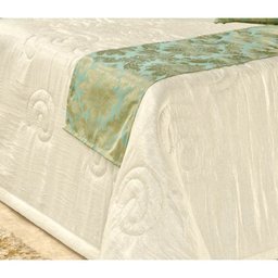 Cobre Leito Casal King Viena 06 Peças com Xale Tecido Seda - Verde Água - 4