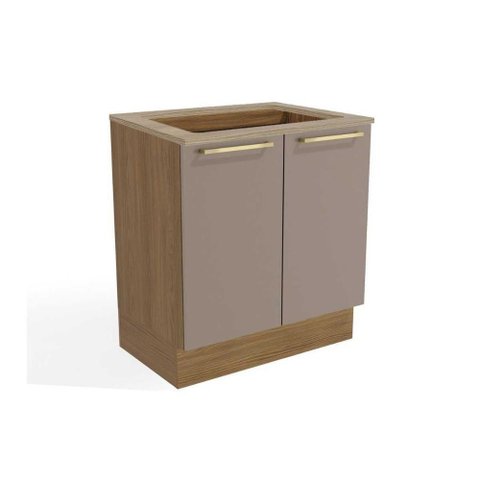 Gabinete de Cozinha Modulado Balcão Botanic M623 P-cooktop 2 Portas C-tampo 80cm Nogueira-fendi-