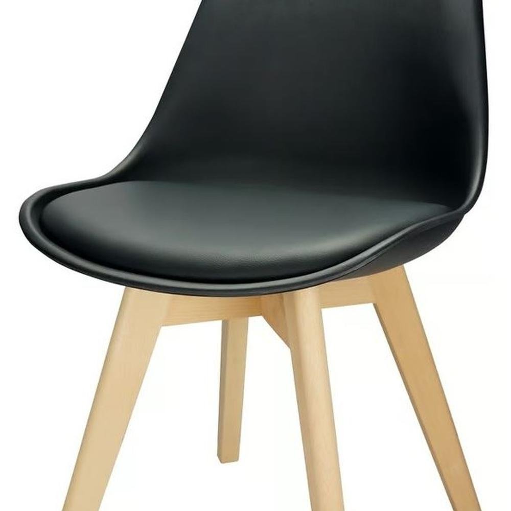 Conjunto com 8 Cadeira Leda Preta - Charles Eames Wood com Almofada - 8