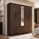 Ver imagem 1 de Guarda Roupa Casal Zahav F06 5 Portas de Bater 6 Gavetas Madeira Maciça Café Lyam Decor