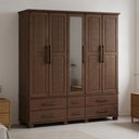 Ver imagem 5 de Guarda Roupa Casal Zahav F06 5 Portas de Bater 6 Gavetas Madeira Maciça Café Lyam Decor