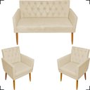 Ver imagem 1 de Kit Namoradeira Decorativa Para Sala Capitonê Com Base + 2 Poltronas Para Recepção Suede