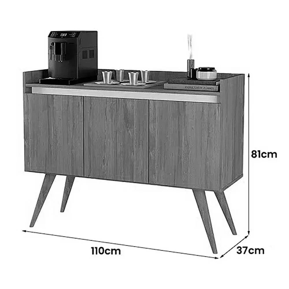 Buffet Gold 3 Portas com Pés Palito Móveis Primus Cor Preto Mel - 3