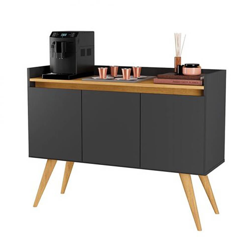 Buffet Gold 3 Portas com Pés Palito Móveis Primus Cor Preto Mel - 1