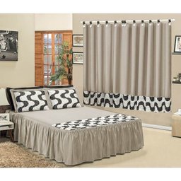 Colcha Casal Padrão + Cortina 2 Metros Veneza Estampada 04 Peças - Preto - 1