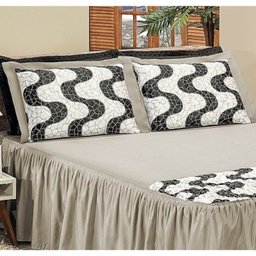 Colcha Casal Padrão + Cortina 2 Metros Veneza Estampada 04 Peças - Preto - 2