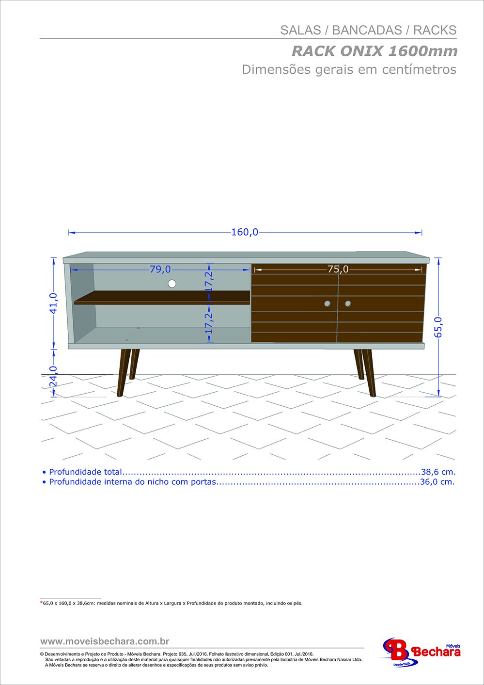 Rack Com Pés de Madeira Retrô 2 Portas Onix Off White com Cinamomo / Ripado - Moveis Bechara - 5