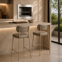 Ver imagem 2 de Kit 2 Banquetas Industrais Altas Camila com Encosto Aço Cozinha Bancada Dourado Cinza