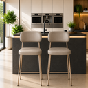 Ver imagem 1 de Kit 2 Banquetas Industrais Altas Camila com Encosto Aço Cozinha Bancada Dourado Cinza