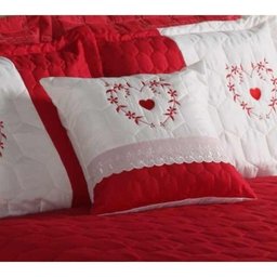 Cobre Leito Casal Love 04 Peças Detalhes Bordados - Vermelho - 2 Cobre Leito Casal Love 04 Peças Detalhes Bordados - Vermelho - 2