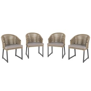 4 Cadeira Noronha Aluminio Micro Pintura Preta, Tr. Telinha Corda Nautica Rami, Estofado - Fendi