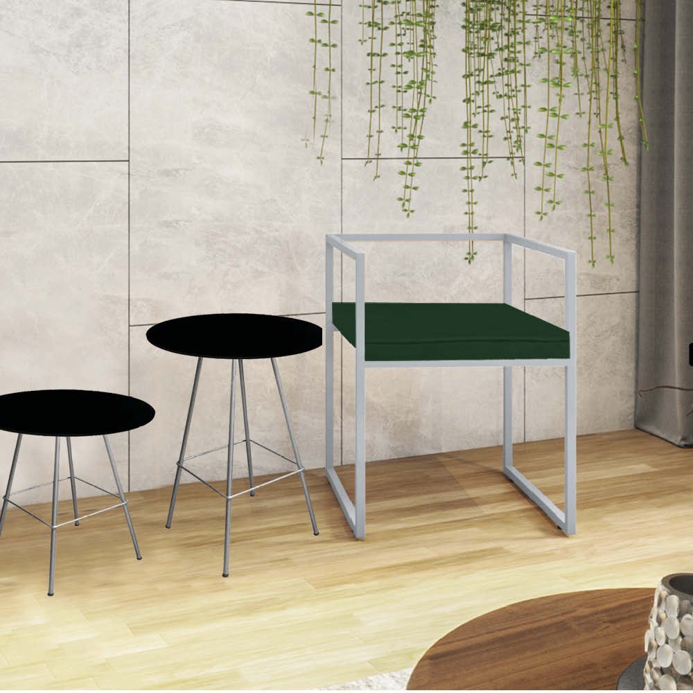 Kit Poltrona Cubo com 2 Mesas Juan Eiffel Ferro Cinza Tampo Redondo Preto Suede Verde - Ahazzo Móvei - 1