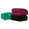 Kit de Cobertores Casal Padrão Manta de Microfibra 3 Peças (Toque Aveludado)Cereja/Preto/Esmer - 1